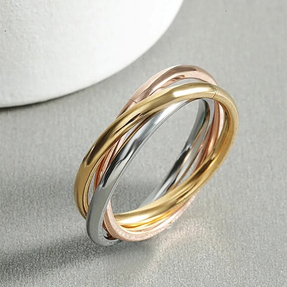 2/$30 Stainless Steel Rose Gold Silver 3 Layered Colourful Circle Ring Jewelry - Picture 1 of 6